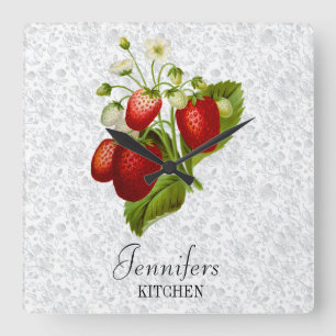 Personalisierte Erdbeeren-Küchenwanduhr Quadratische Wanduhr