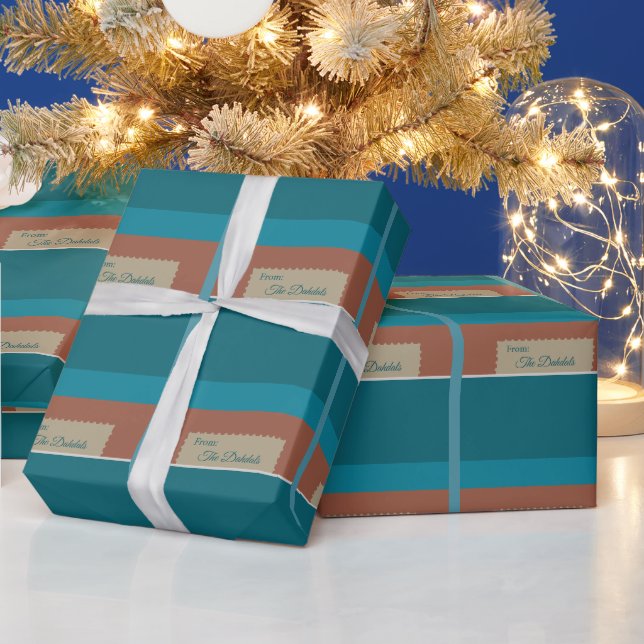 Personalisierte Erdtöne und blaue Weihnachtsfeiern Geschenkpapier (Feiertage)