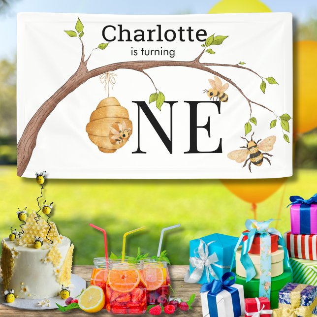 Personalisierte erste Geburtstagsfeier mit Bienen- Banner (Von Creator hochgeladen)