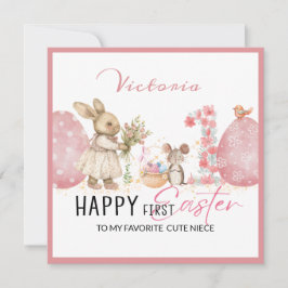 Personalisierte Erste Osterkarte, Bunny,2 Eier pin Feiertagskarte