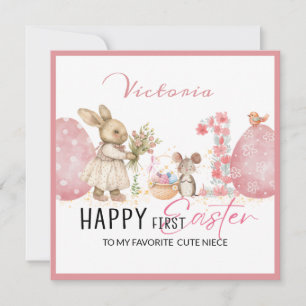 Personalisierte Erste Osterkarte, Bunny,2 Eier pin Feiertagskarte