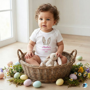 Personalisierte Erste Ostern 2026 Florale Hasenohr Baby Strampler