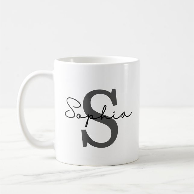Personalisierte erste Tasse, subtile Anfangsbezeic Kaffeetasse (Links)