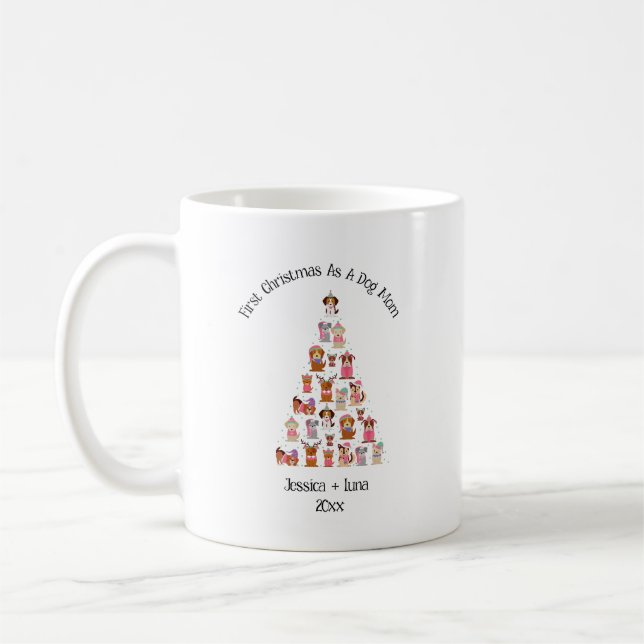personalisierte erste Weihnachten als Hunde Eltern Kaffeetasse (Links)