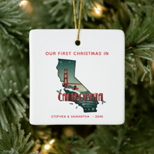 Personalisierte erste Weihnachten im kalifornische Keramikornament