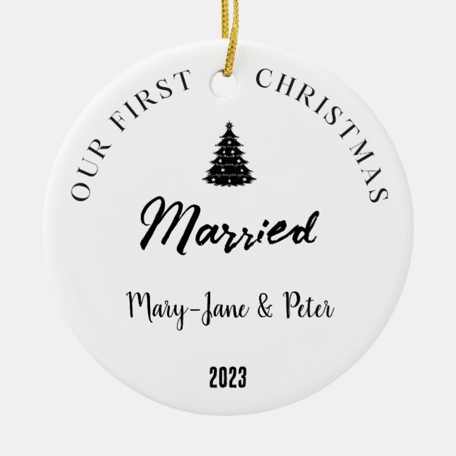 Personalisierte Erste Weihnachten Verheiratet Keramik Ornament (Vorne)