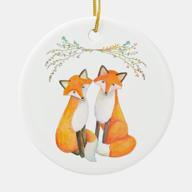 Personalisierte erste Weihnachten zusammen Fox Cou Keramik Ornament (Vorne)