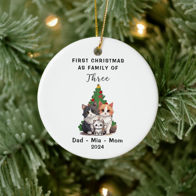 Personalisierte erste Weihnachtszeit als Familie v Keramik Ornament (Baum)