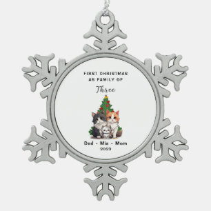 Personalisierte erste Weihnachtszeit als Familie v Schneeflocken Zinn-Ornament