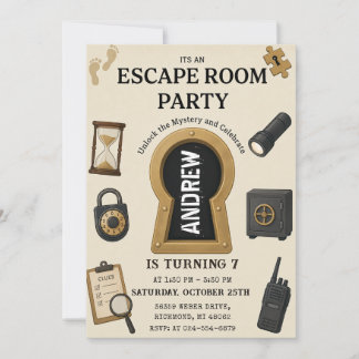 Personalisierte Escape-Room-Mystery-Clue-Geburtsta Einladung