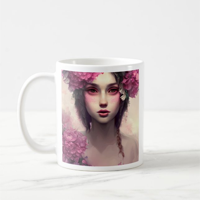 Personalisierte Ethereal-Girl mit rosa Freckles Kaffeetasse (Links)