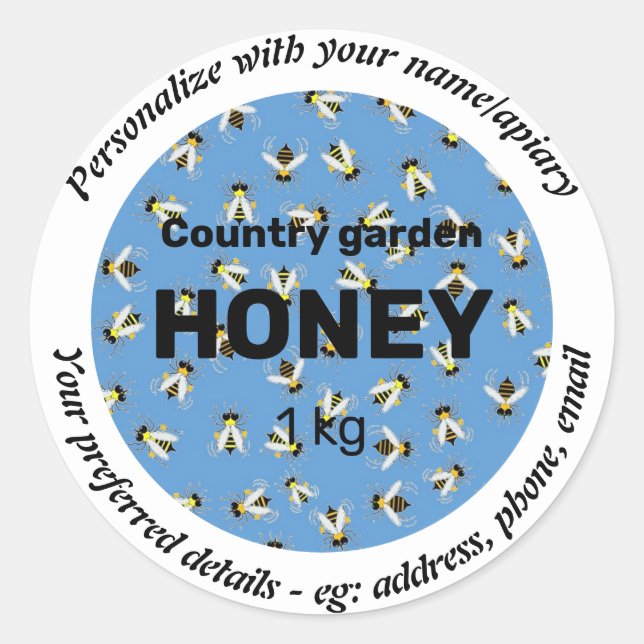 PERSONALISIERTE ETIKETTEN. HOBBY BEEKEEPER, APIARY RUNDER AUFKLEBER (Vorderseite)