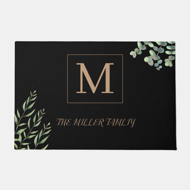 Personalisierte Eukalyptus Black Monogram Fußmatte (Vorderseite)
