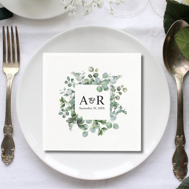 Personalisierte Eukalyptus-Couple-Initials-Hochzei Serviette (Von Creator hochgeladen)