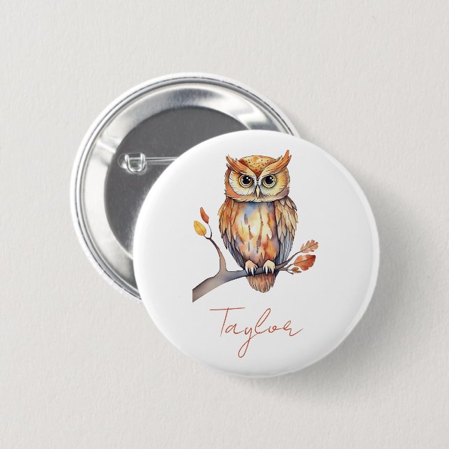 Personalisierte Eule Button (Vorne & Hinten)