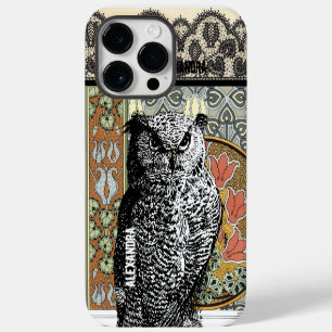 Personalisierte Eule Floral Warme Erdtöne Damast Case-Mate iPhone Hülle