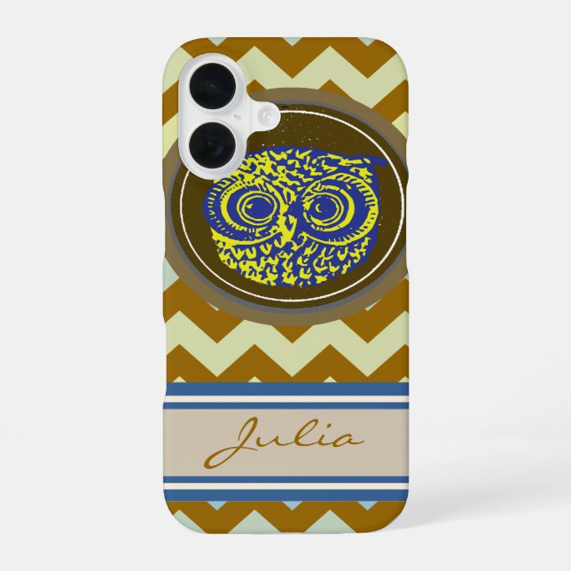 Personalisierte Eule mit Chevron iPhone 16 Hülle (Rückseite)