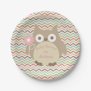 Personalisierte Eulen-Mädchen-Baby-Party Farbige C Pappteller