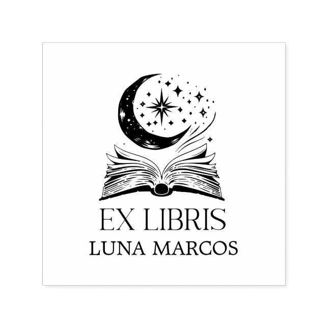 Personalisierte Ex Libris mit einem Buch und Stern Permastempel (Design)