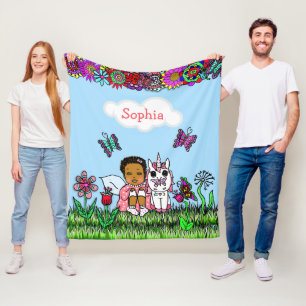 Personalisierte Fairy, Blume und Schmetterlinge Mä Fleecedecke