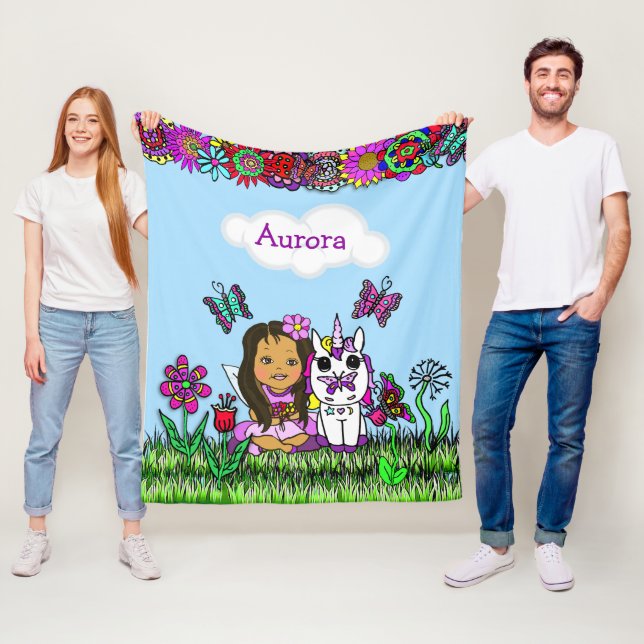 Personalisierte Fairy, Blume und Schmetterlinge Mä Fleecedecke (Beispiel)