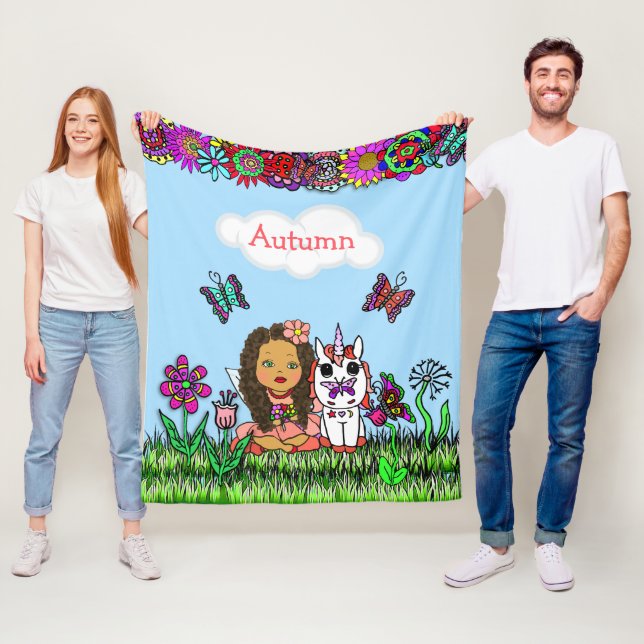 Personalisierte Fairy, Blume und Schmetterlinge Mä Fleecedecke (Beispiel)