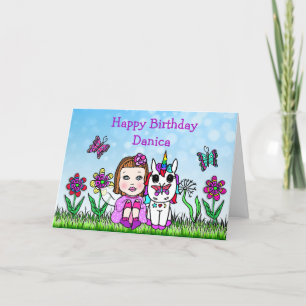 Personalisierte Fairy und Unicorn Happy Birthday Karte