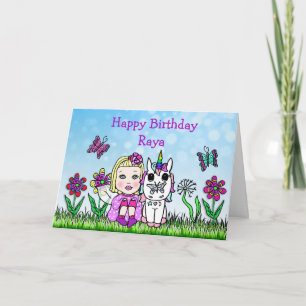 Personalisierte Fairy und Unicorn Happy Birthday Karte