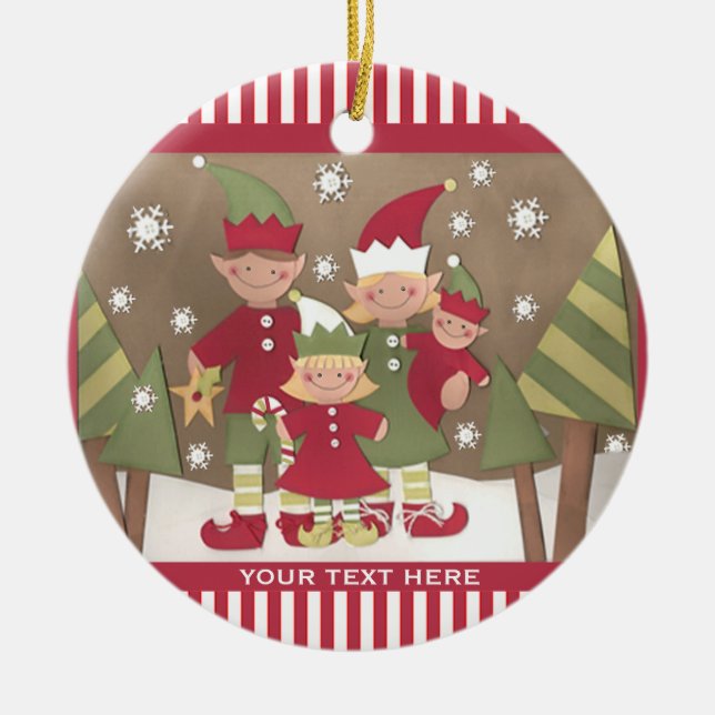 Personalisierte Familie (4) Weihnachtsgrüße Keramikornament (Vorne)