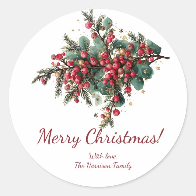 Personalisierte Familie Frohe Weihnachtsgestaltung Runder Aufkleber (Vorderseite)