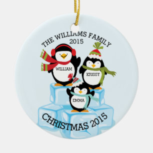 Personalisierte Familie Mit 3 Pinguinen Weihnachte Keramikornament