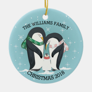 Personalisierte Familie von 3 Penguins-Weihnachten Keramik Ornament