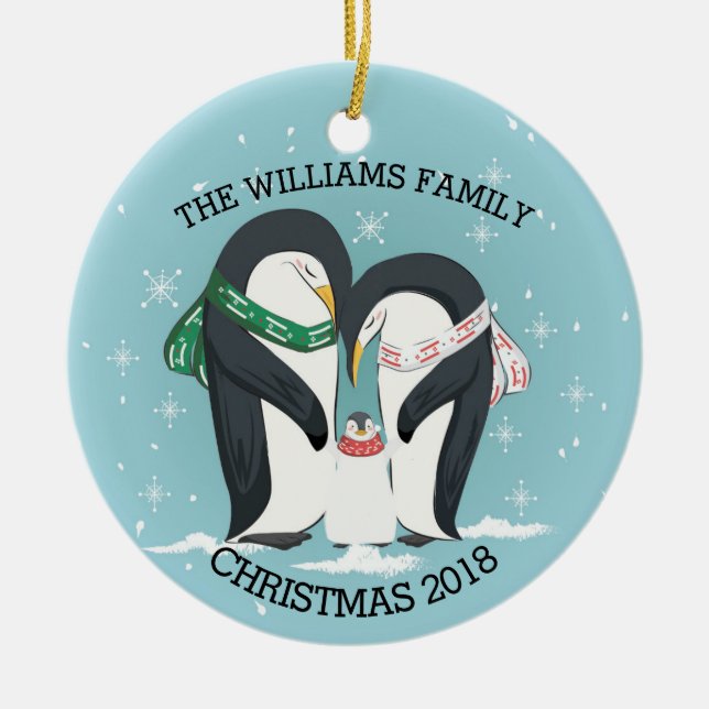 Personalisierte Familie von 3 Penguins-Weihnachten Keramik Ornament (Vorne)