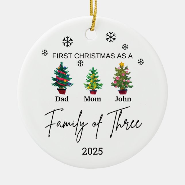 Personalisierte Familie von drei Ornamenten, Famil Keramik Ornament (Vorne)