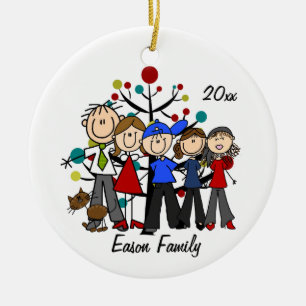 Personalisierte Familie von fünf mit Brown-Katze Keramik Ornament