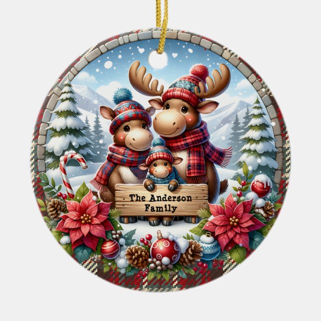 Personalisierte Familie von Three Rentier Weihnach Keramik Ornament (Vorne)