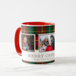 Personalisierte Familien-3-Foto-Plaid-Weihnachten Tasse