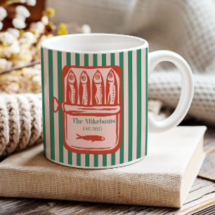 Personalisierte Familien-Retro-Sardinen-Dose-Strei Zweifarbige Tasse