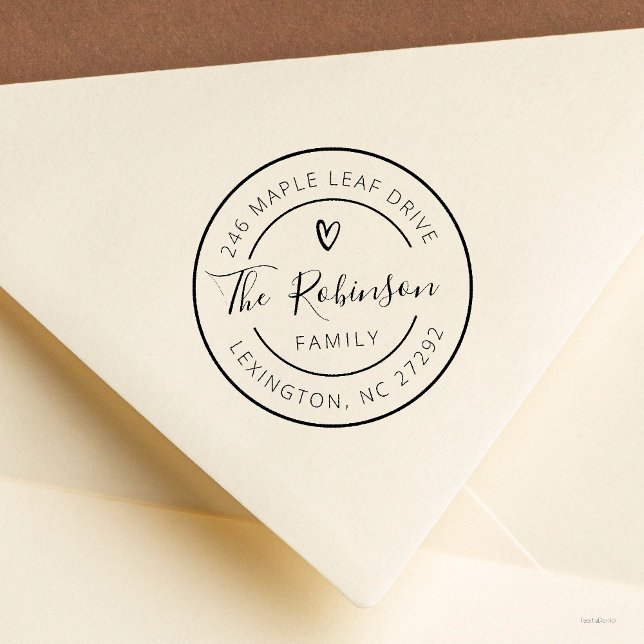 Personalisierte Familienadresse Kleines Herz Gummistempel (Personalised Family Address Round Little Heart Rubber Stamp with little cute heart)