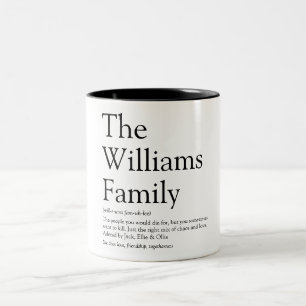 Personalisierte Familiendefinition Zweifarbige Tasse