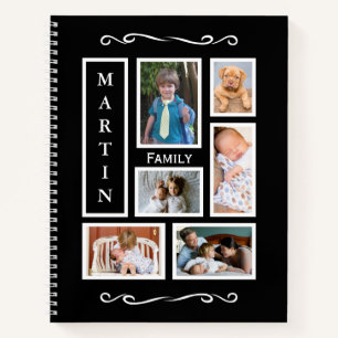 Personalisierte Familienfoto Collage Black Notizbuch