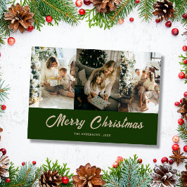 personalisierte Familienfoto-grüne Weihnachtskarte Feiertagskarte