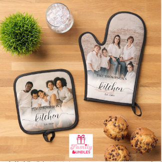 Personalisierte Familienfoto-Küche Ofenhandschuh & Topflappen-Set