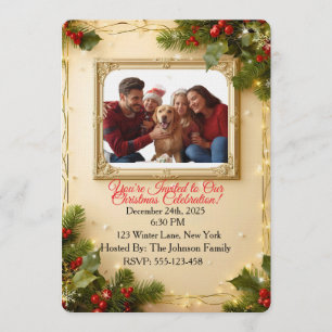 Personalisierte Familienfoto-Weihnachtsfeier-Einla Einladung