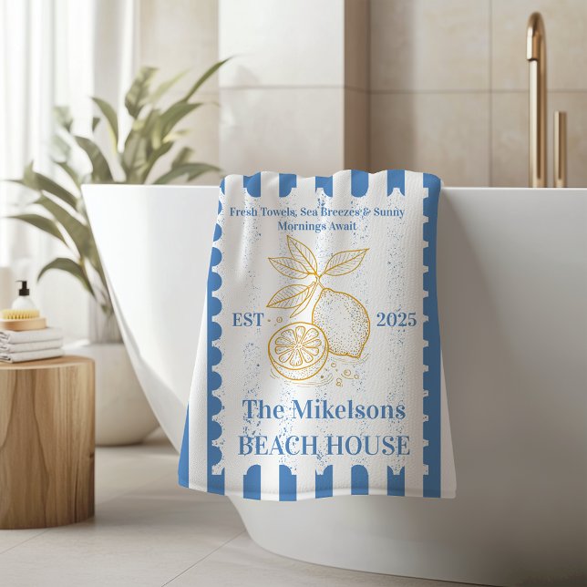 Personalisierte Familienküste Lemon Beach House De Badehandtuch (Von Creator hochgeladen)