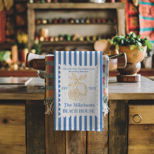 Personalisierte Familienküste Lemon Beach House De Geschirrtuch (Von Creator hochgeladen)