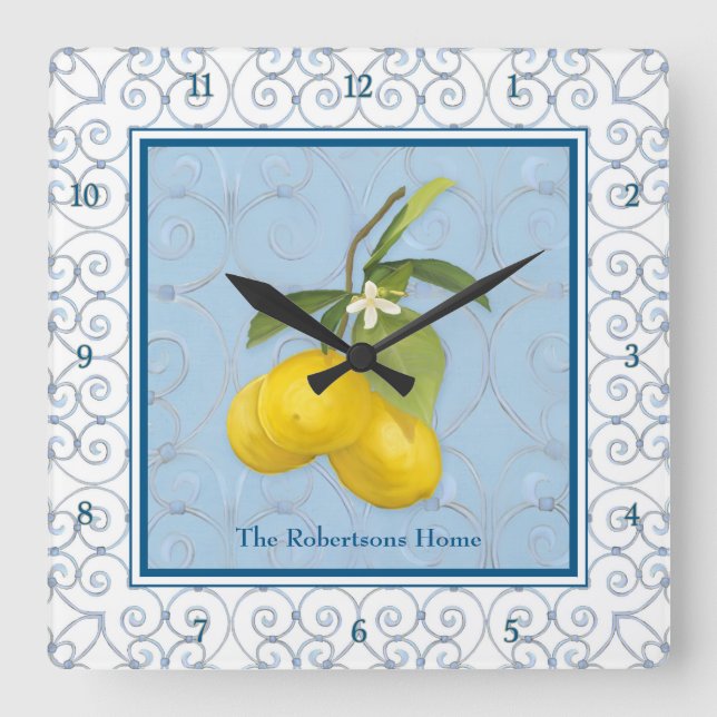 Personalisierte Familienzusammenführungen auf Zwei Quadratische Wanduhr (Vorderseite)