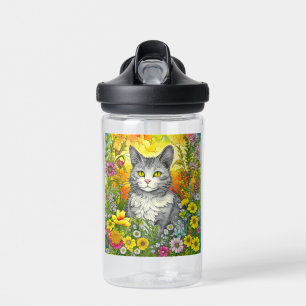 Personalisierte fantastische Katze und Blumen Trinkflasche