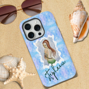 Personalisierte Fantasy Boho Meerjungfrau Blau Tür iPhone 15 Pro Hülle