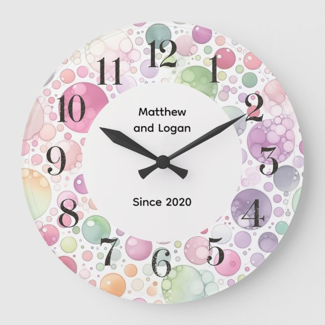 personalisierte Farbbubble-Uhr  Große Wanduhr (Vorderseite)